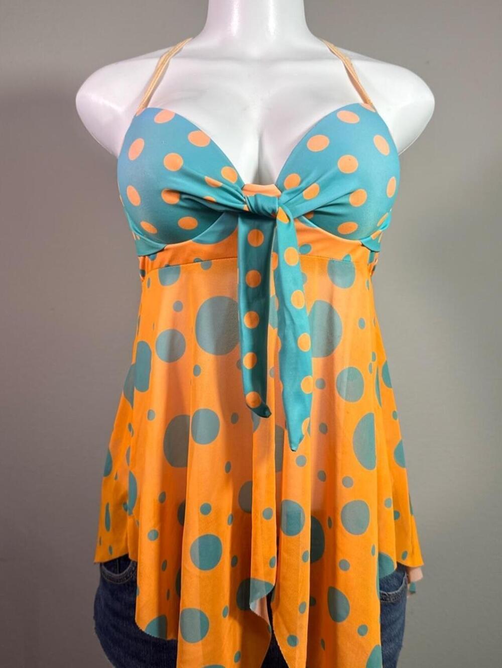 Y2K polka dot halter top handkerchief hem – Women's Used Clothing